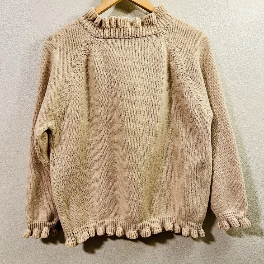Ruffle Sweater Brown Quarter Button Up Details Cozy Cabin‎ Warm Women's Sz L